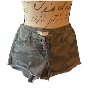 Love Fire Gray Camo Shorts Juniors